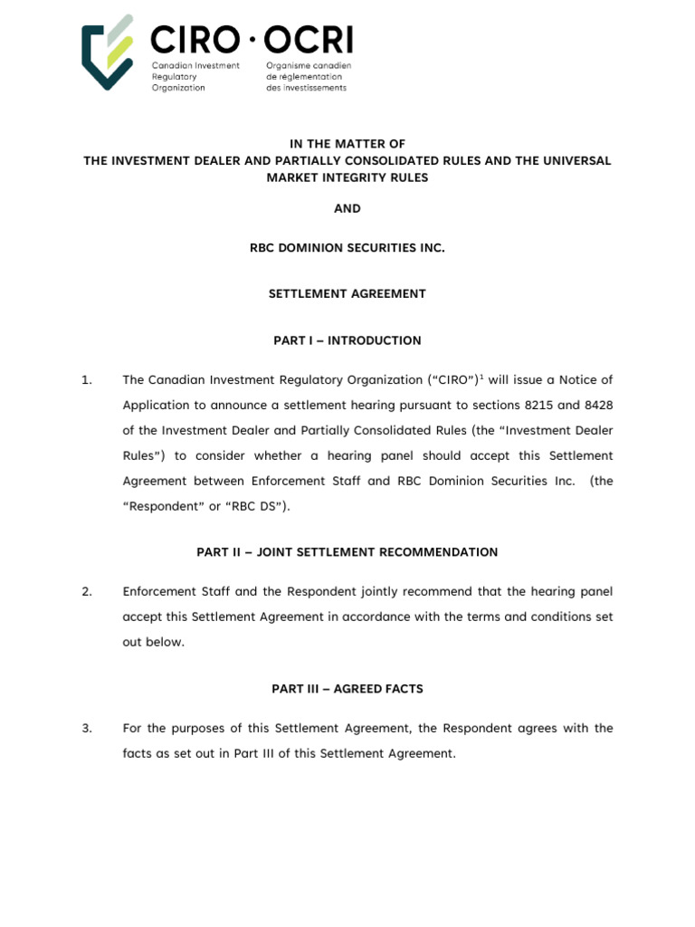 RBC Dominion Securities Settlement Agreement | PDF | Settlement ...