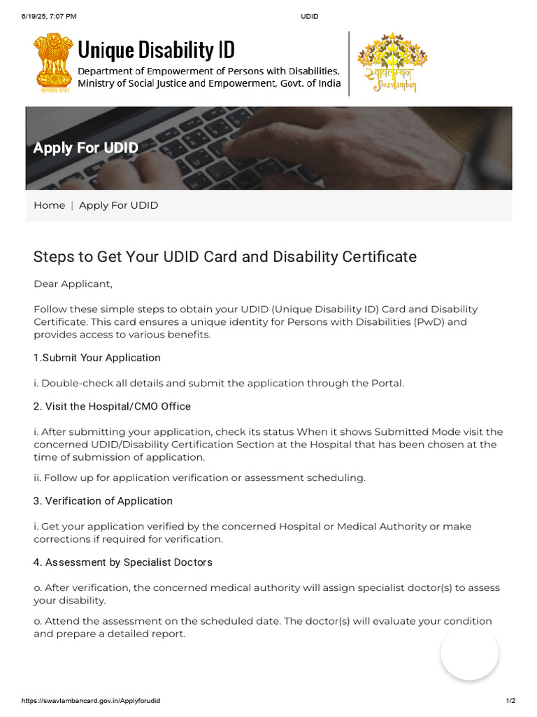 UDID Card Application Process Guide | PDF