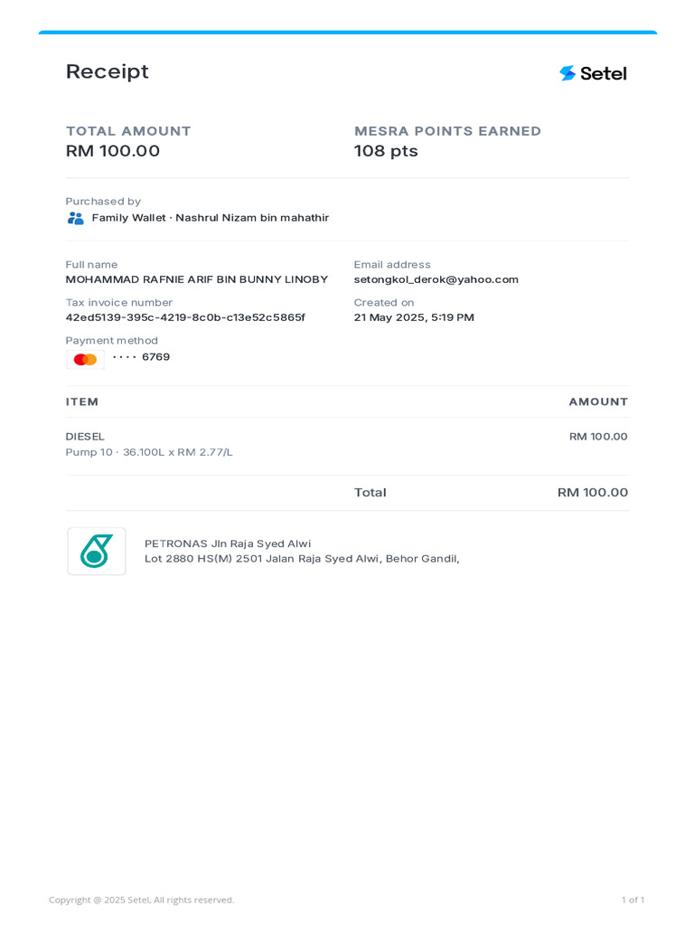 Your Setel Transaction 21.05.2025 | PDF