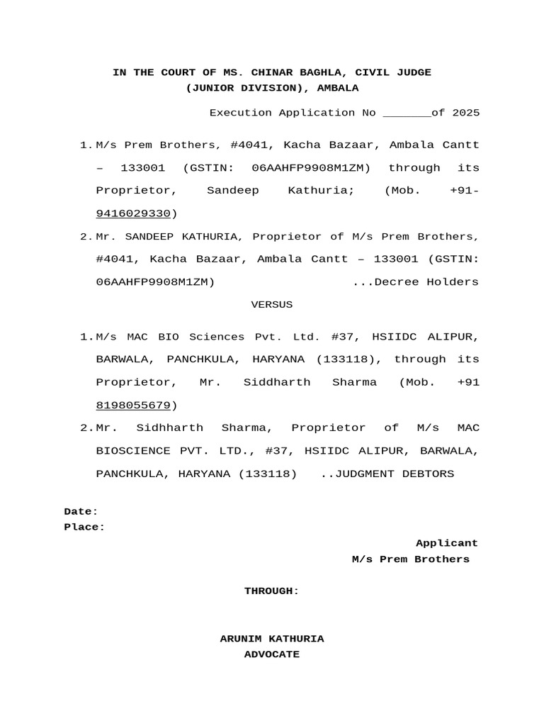 Execution Application (Prem Bros vs. Mac Biosciences) | PDF | Chess ...