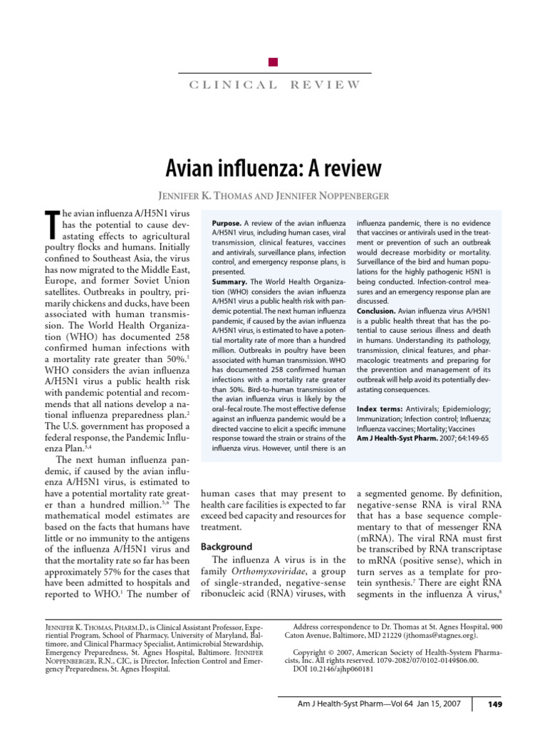 Avian Influenza A/H5N1 Overview | PDF | Influenza | Influenza A Virus ...