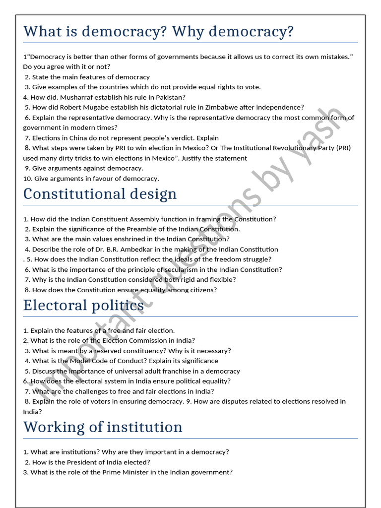Civics Important Questions | PDF | Democracy | Political Ideologies