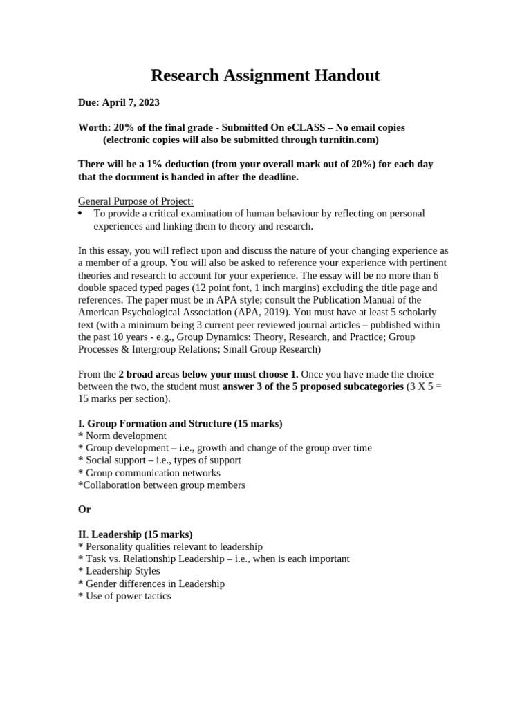 Group Dynamics Research Assignment Guide | PDF | Apa Style | American ...