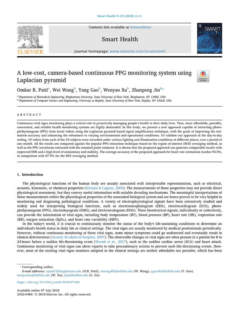 Low-Cost Camera-Based PPG Monitoring | PDF | Physiology ...
