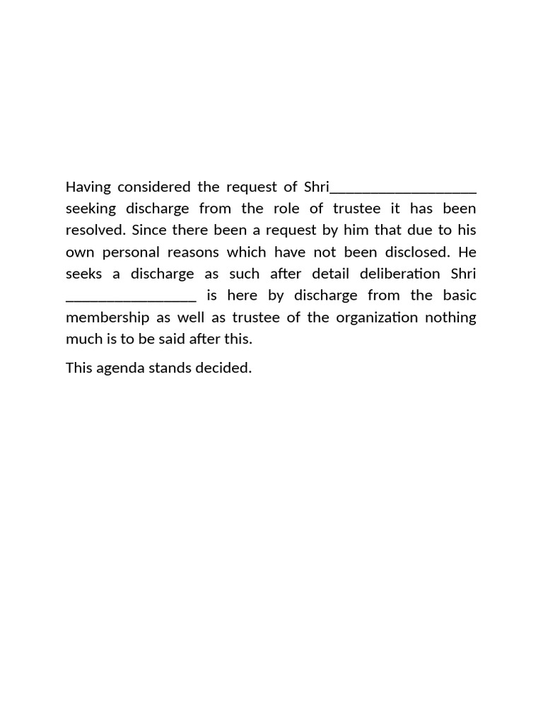 Trustee Discharge Resolution Document | PDF