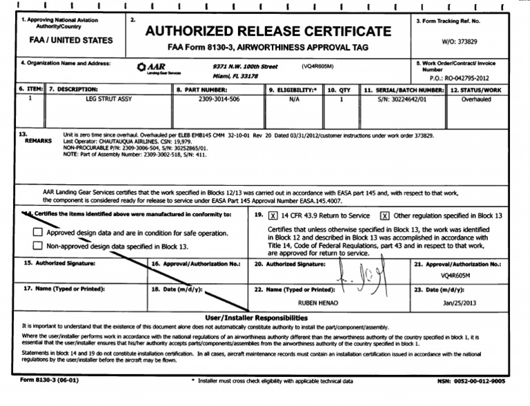 FAA 8130-3 Dual Release Overview | PDF | Aviation