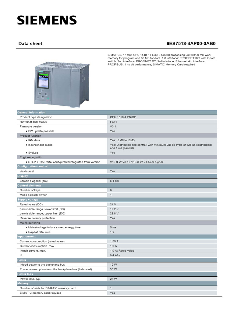 6ES75184AP000AB0 Datasheet en | PDF | Data Transmission | Internet ...
