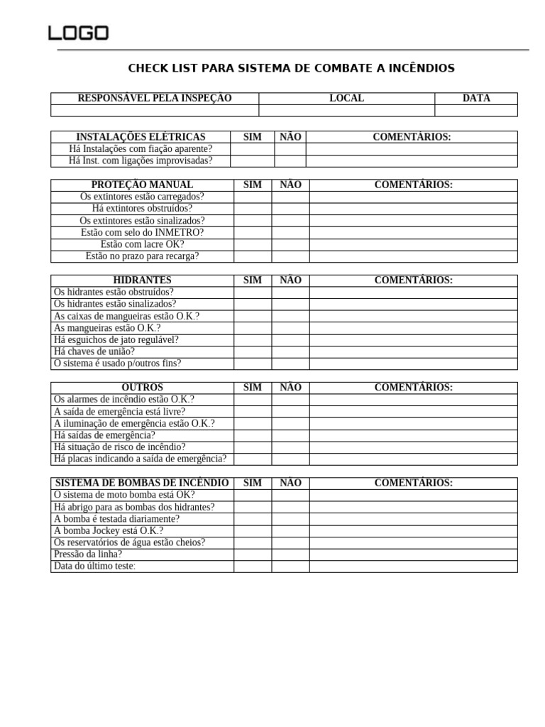 Checklist de Inspeção de Combate a Incêndios | PDF