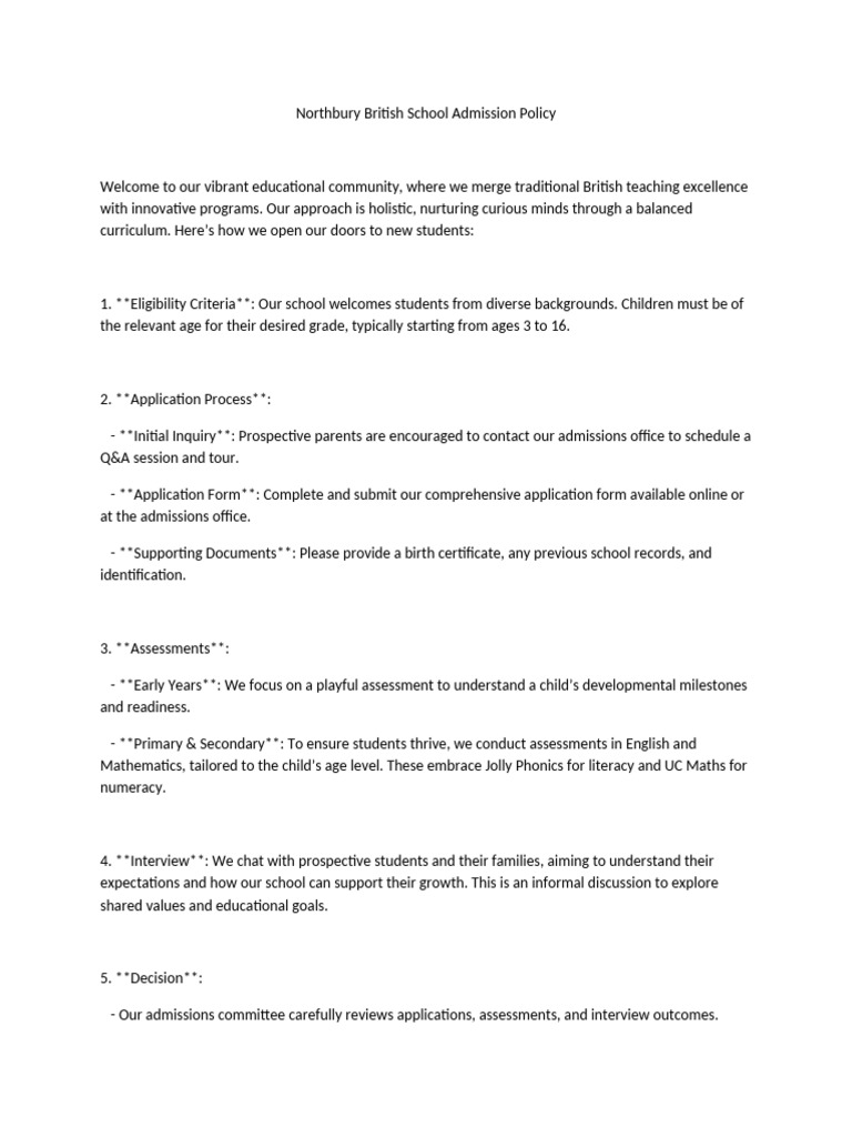Admission Policy Northbury | PDF | Learning