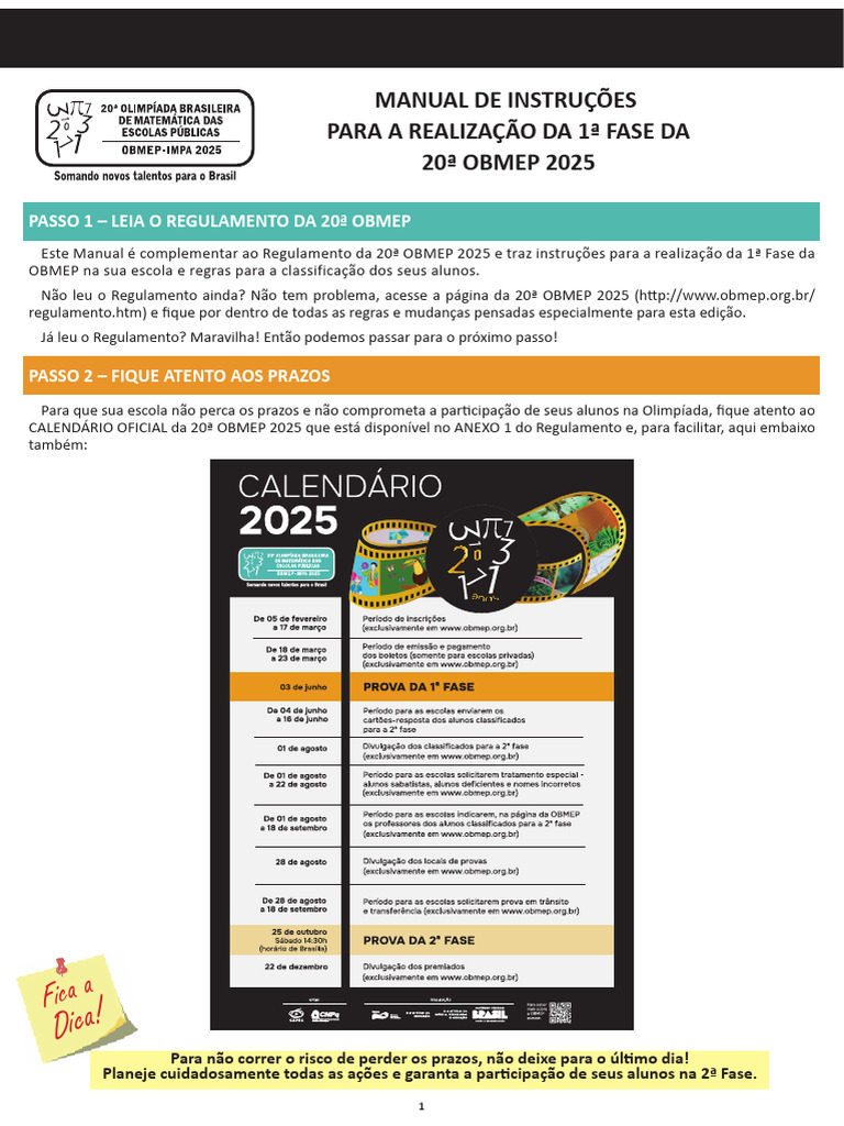 Manual da 1ª Fase OBMEP 2025 | PDF | Aplicativo para celular