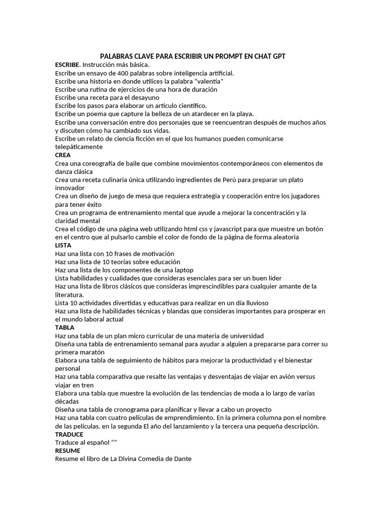 Prompts para Chat GPT: Guía Completa | PDF | Bailes