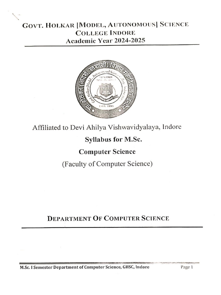 MSC I Semester Syllabus Combined Computer Science 2024-2025 | PDF
