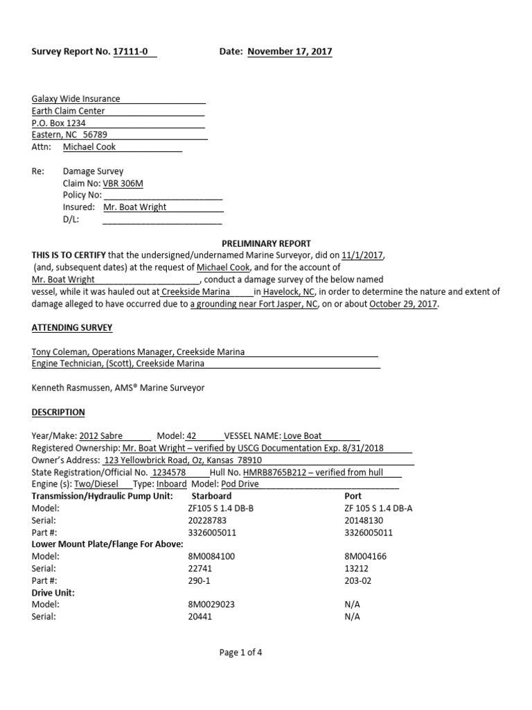 Damage Survey Report for Love Boat | PDF | Ships | Watercraft