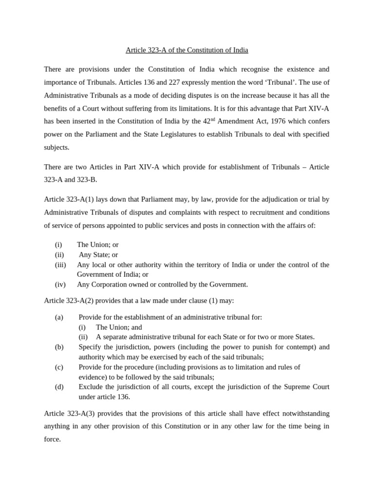 Overview of Article 323-A Indian Constitution | PDF