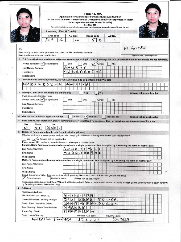 PAN Application Form for Indian Citizens | PDF