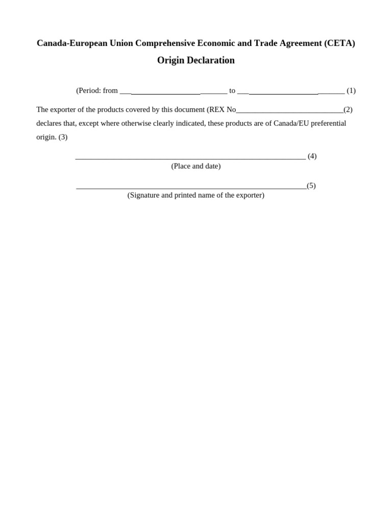 CETA Origin Declaration Template | PDF