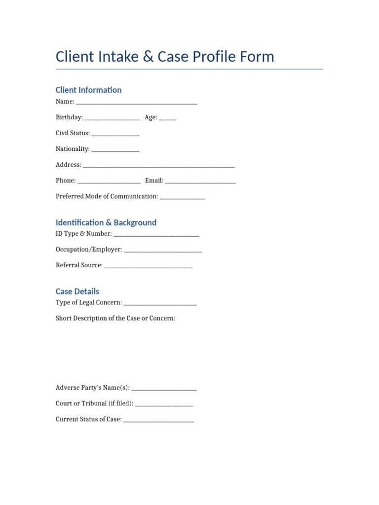 Client Intake & Case Profile Form | PDF