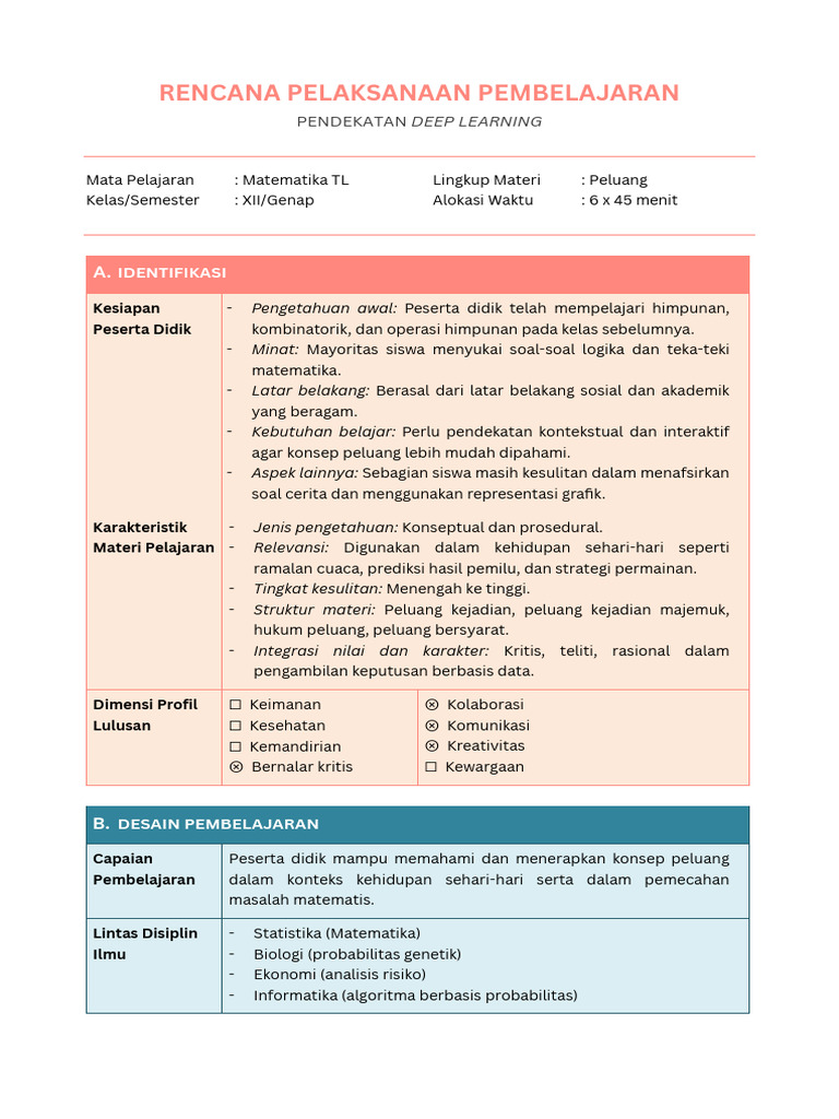 RPP Deep Learning Matematika Kelas XII | PDF