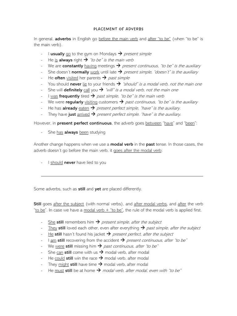 Adverb Placement Rules in English | PDF | Verb | Language Mechanics