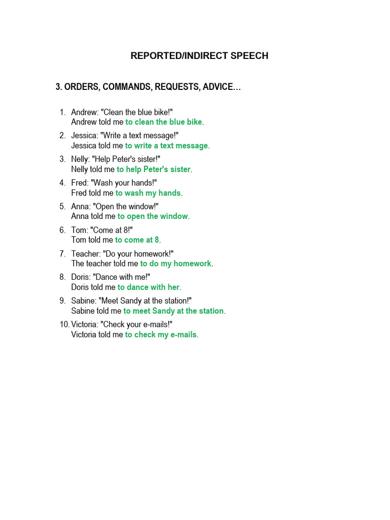 Reported Speech: Commands and Requests | PDF