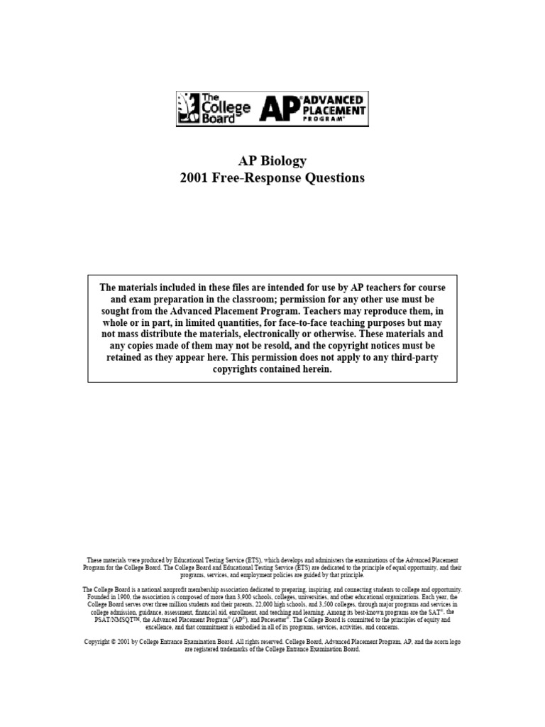 2001 AP Biology Free-Response Questions | PDF | Advanced Placement ...