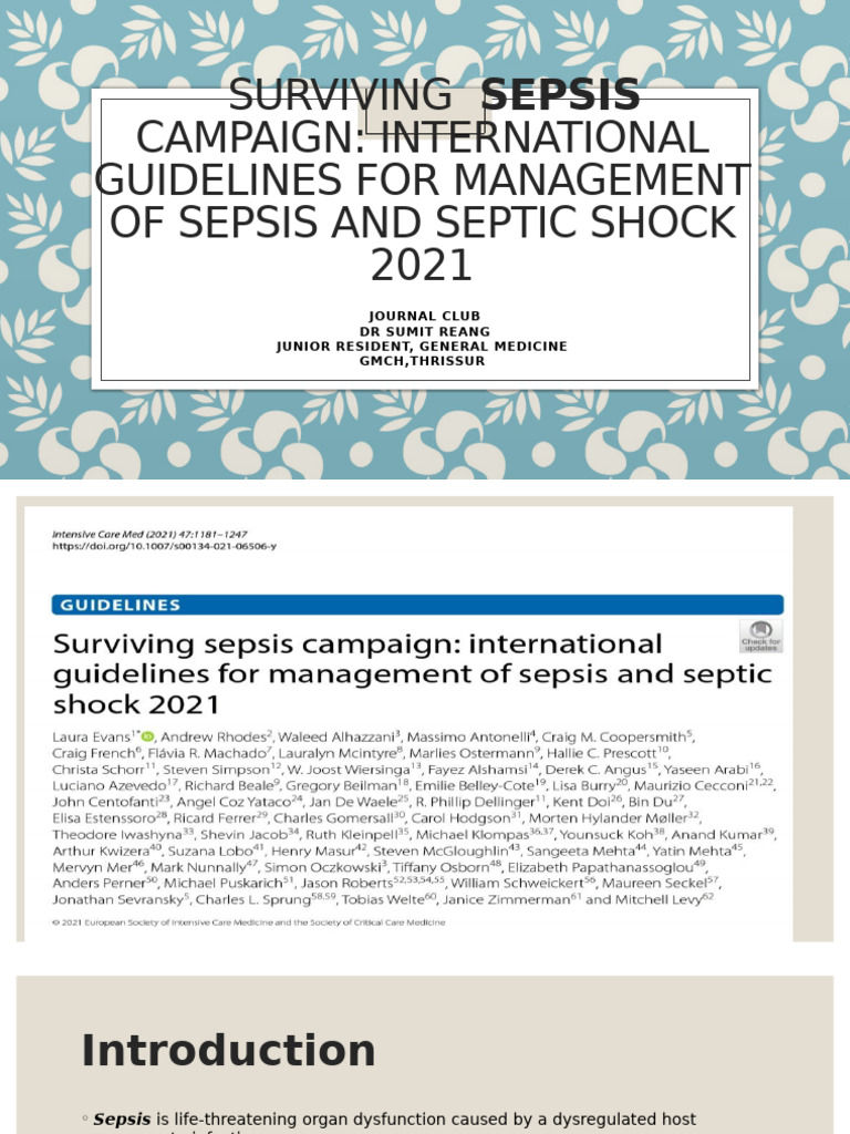 Sepsis Management Guidelines 2021 | PDF | Sepsis | Blood Pressure