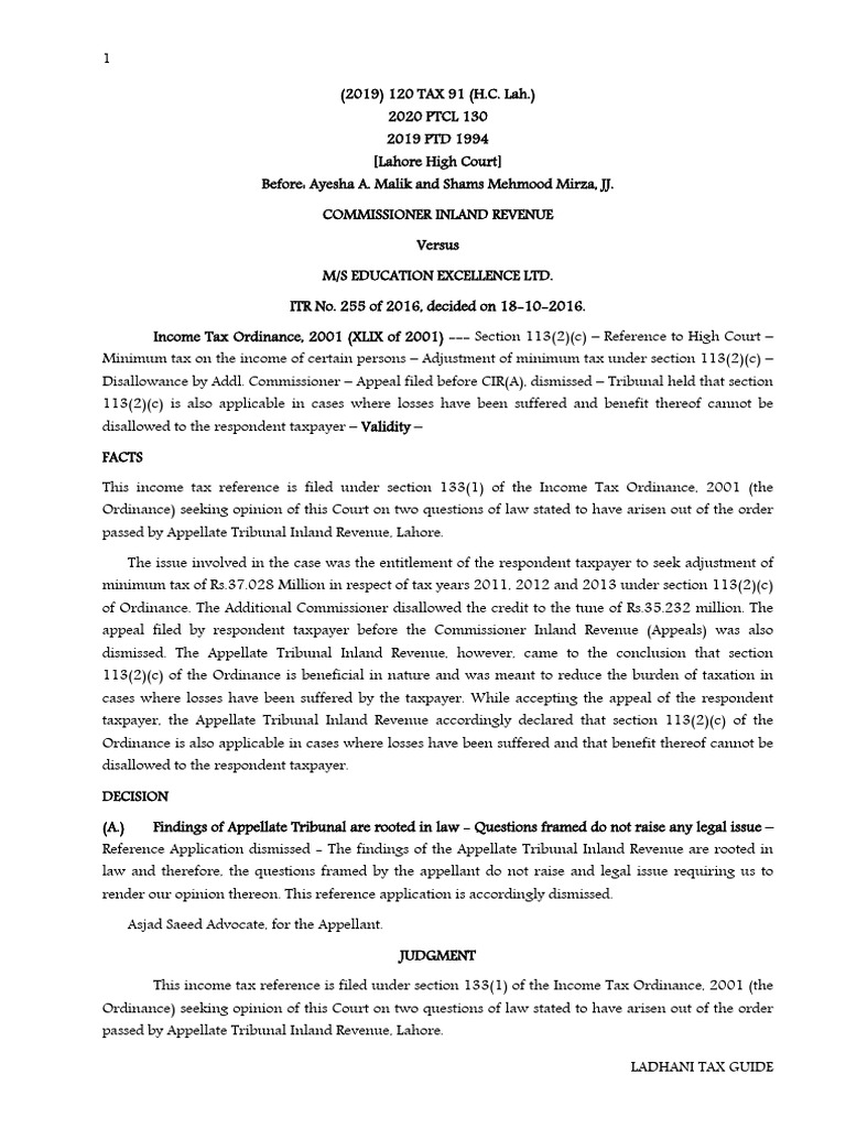 Lahore High Court Tax Ruling Summary | PDF | Taxes | Appeal