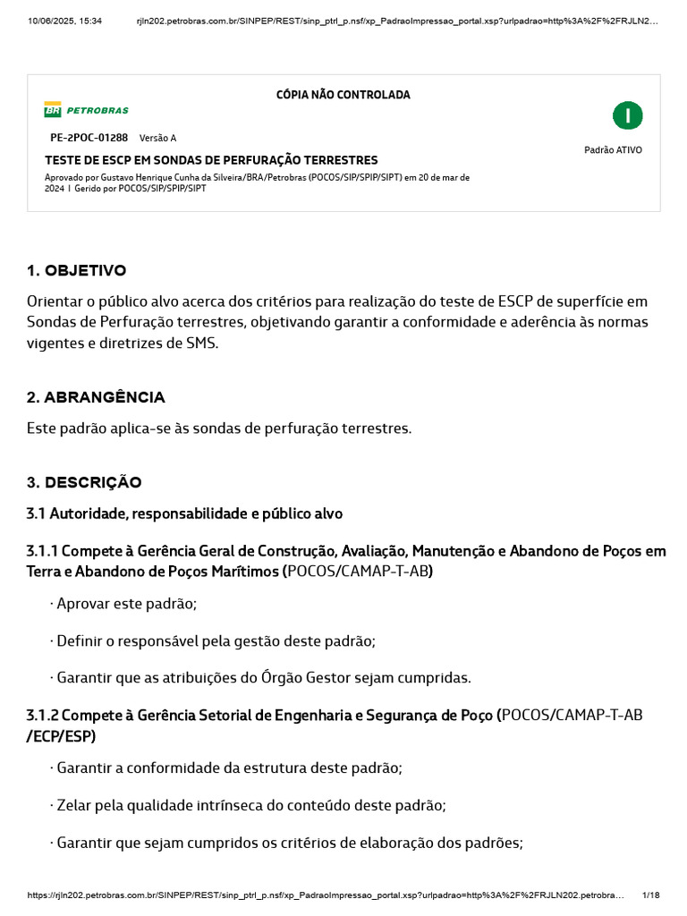 Pe-2poc-01288 - Teste de Escp | PDF | Poço de petróleo | Válvula