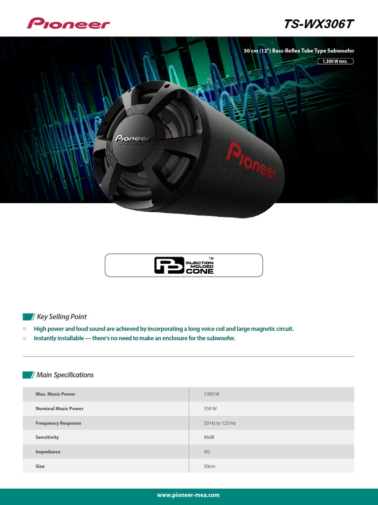 Pioneer TS-WX306T 1300W/350W Bass-reflex mélynyomó cső | autóhifi