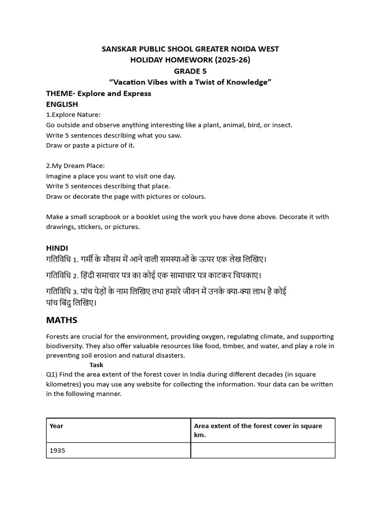 Grade 5 Holiday Homework (2025-26) Updated | PDF | Tropics | Climate