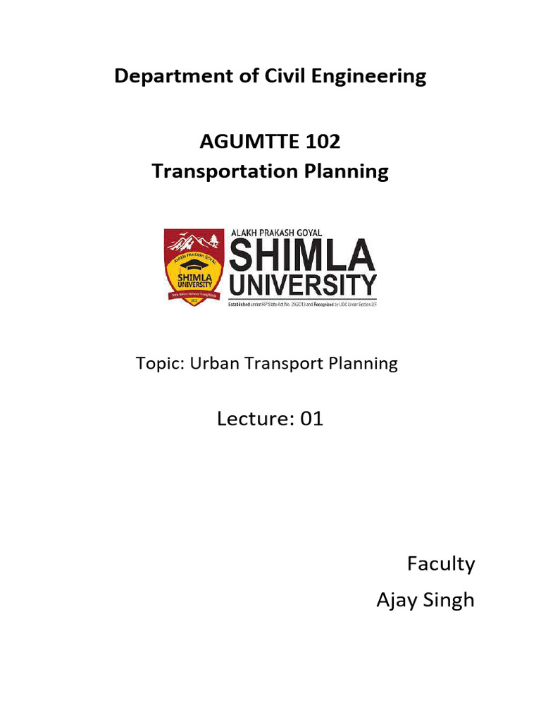 Urban Transportation Planning Overview | PDF | System | Transport