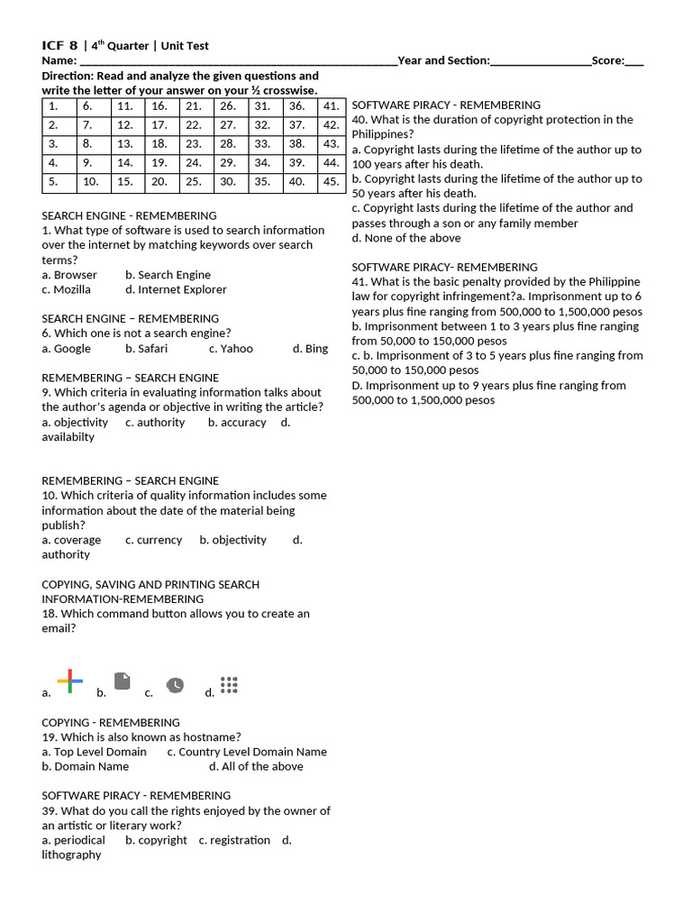 ICF 8 Unit Test: 4th Quarter Exam | PDF | Email Address | Password