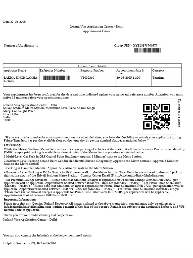 Iceland Visa Appointment Confirmation | PDF | Receipt | Payments