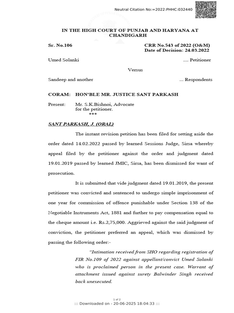 CRR 543 2022 24 03 2025 Final Order | PDF | Bail | Appeal