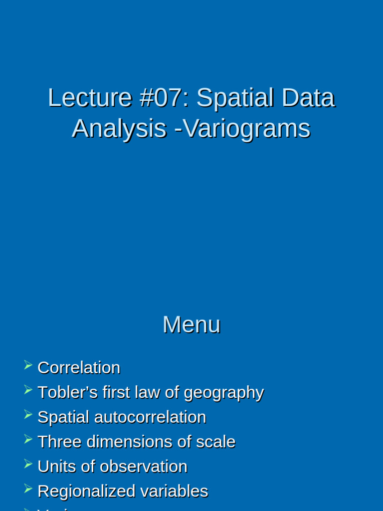 Lecture#07 Spatial Data Analyis Variogram 01 | PDF | Spatial Analysis ...