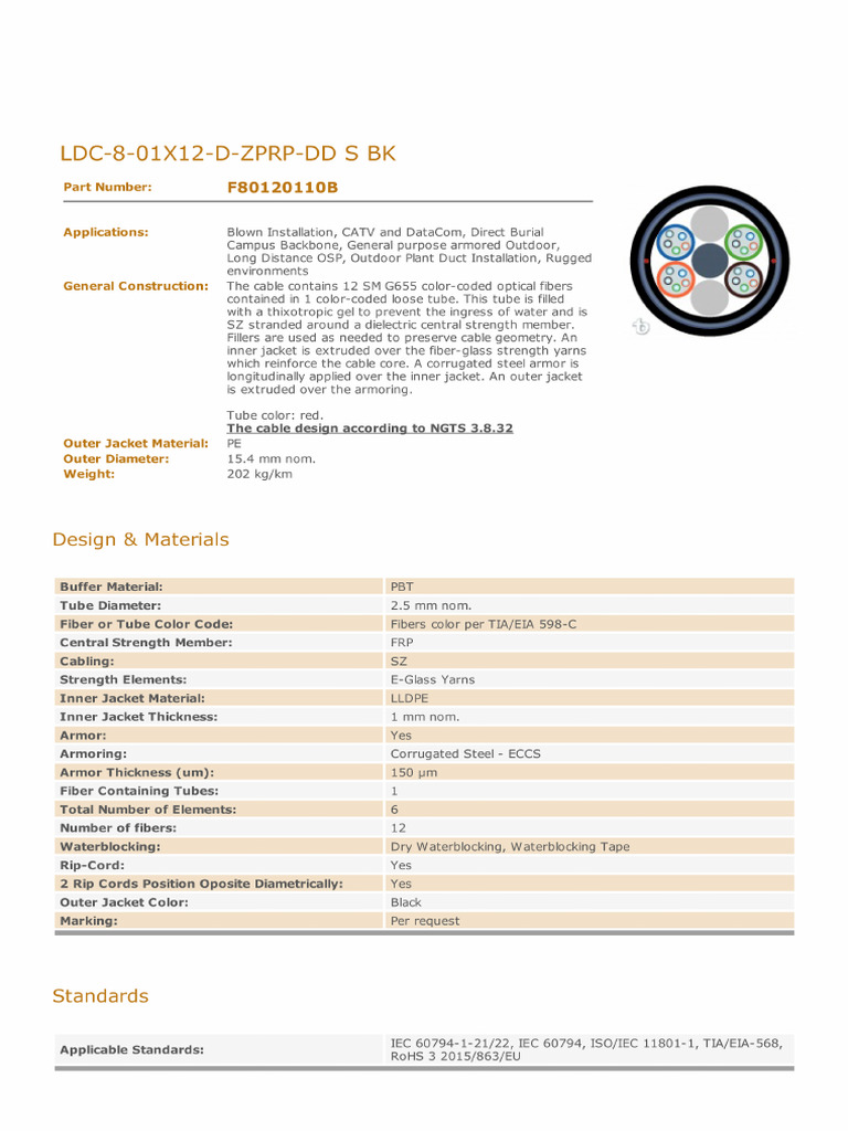 NGTS 3.8.32 Fibre Cable 12F G655 Black | PDF
