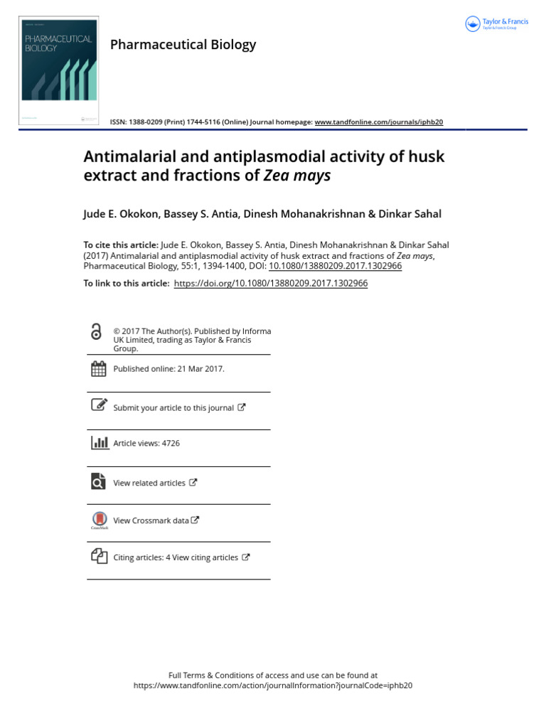 Antimalarial and Antiplasmodial Activity of Husk Extract and Fractions ...