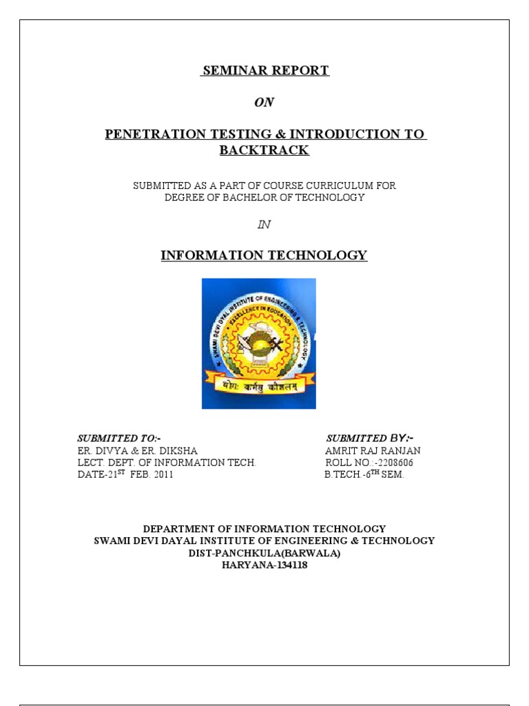 Penetration Testing Seminar Report | PDF | Penetration Test | Computer ...