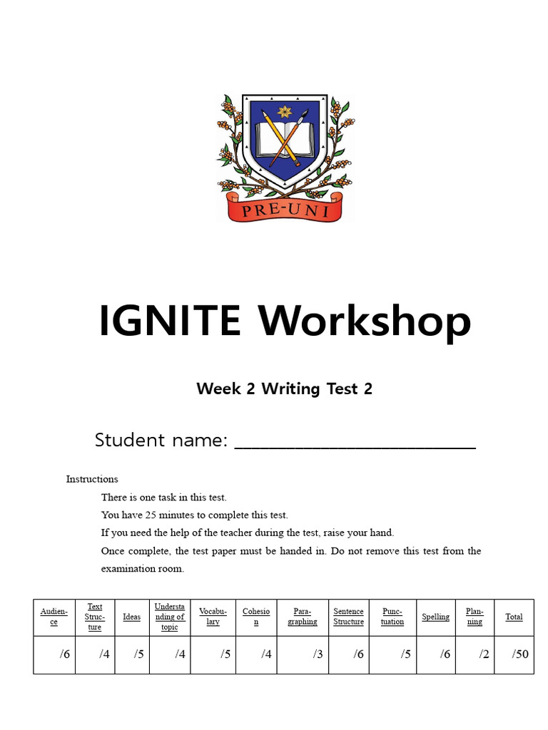 Ignite Workshop Week 2 Writing Test 2 | PDF