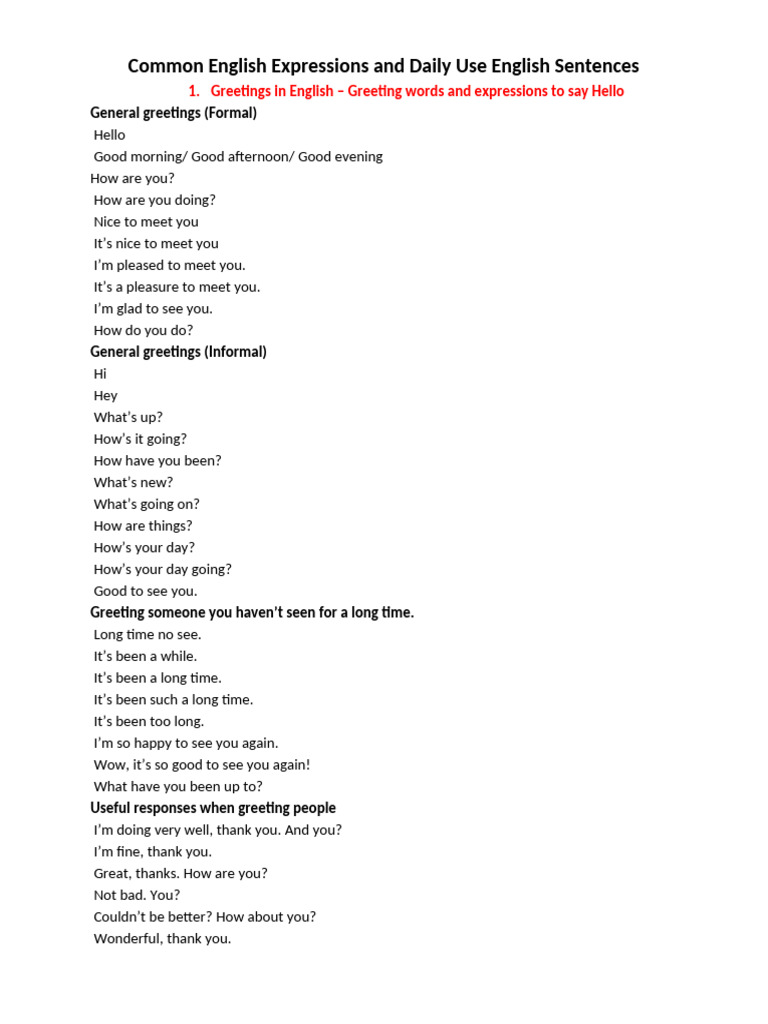 50 Common English Expressions and Daily Use English Sentencess | PDF ...