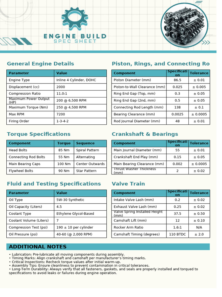 Engine Build Specification Sheet | PDF | Piston | Engines