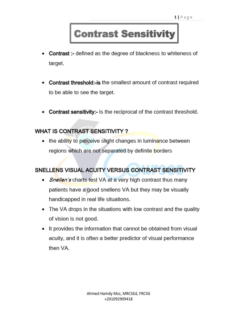 7 Contrast Sensitivity | PDF | Contrast (Vision) | Visual Acuity
