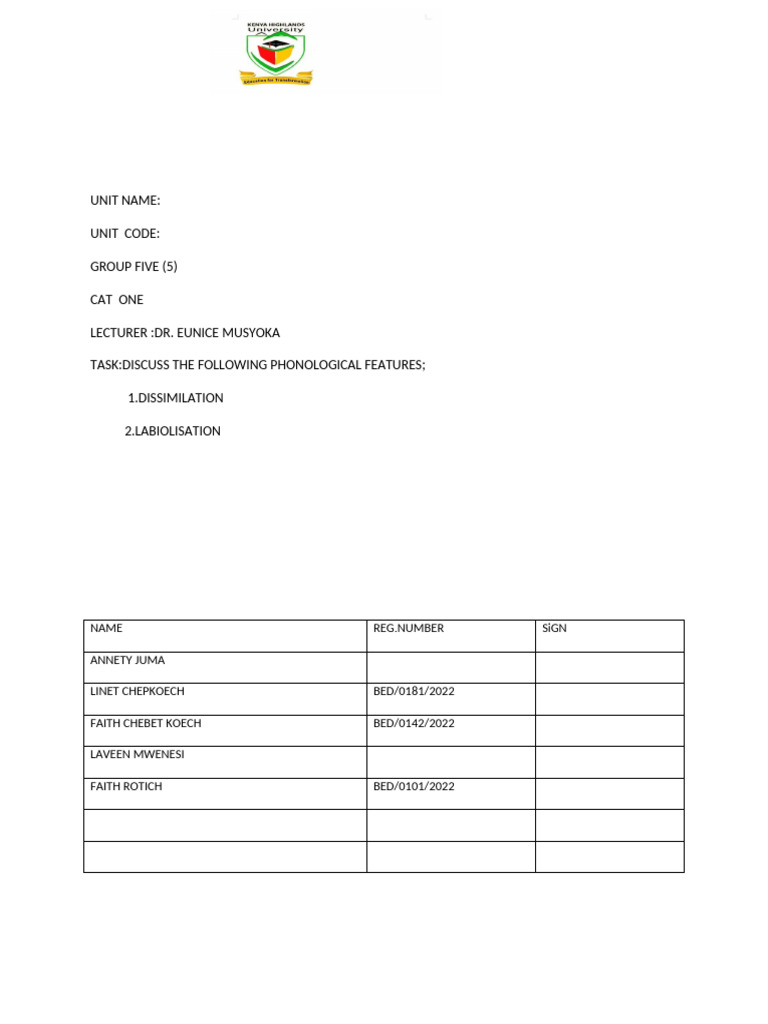Phonological Features: Dissimulation & Labialisation | PDF | Consonant ...