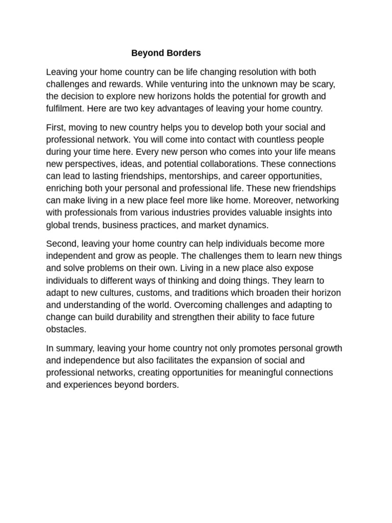 Two Advantages of Leaving Your Home Country | PDF