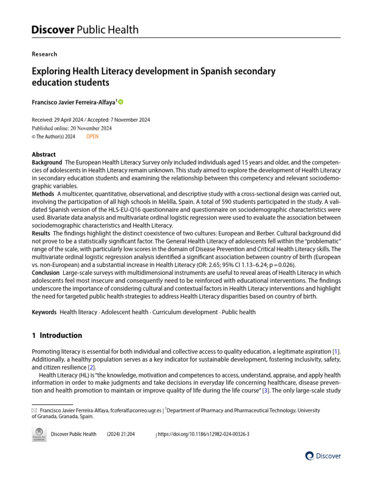 Exploring Health Literacy Development in Spanish Secondary | PDF ...