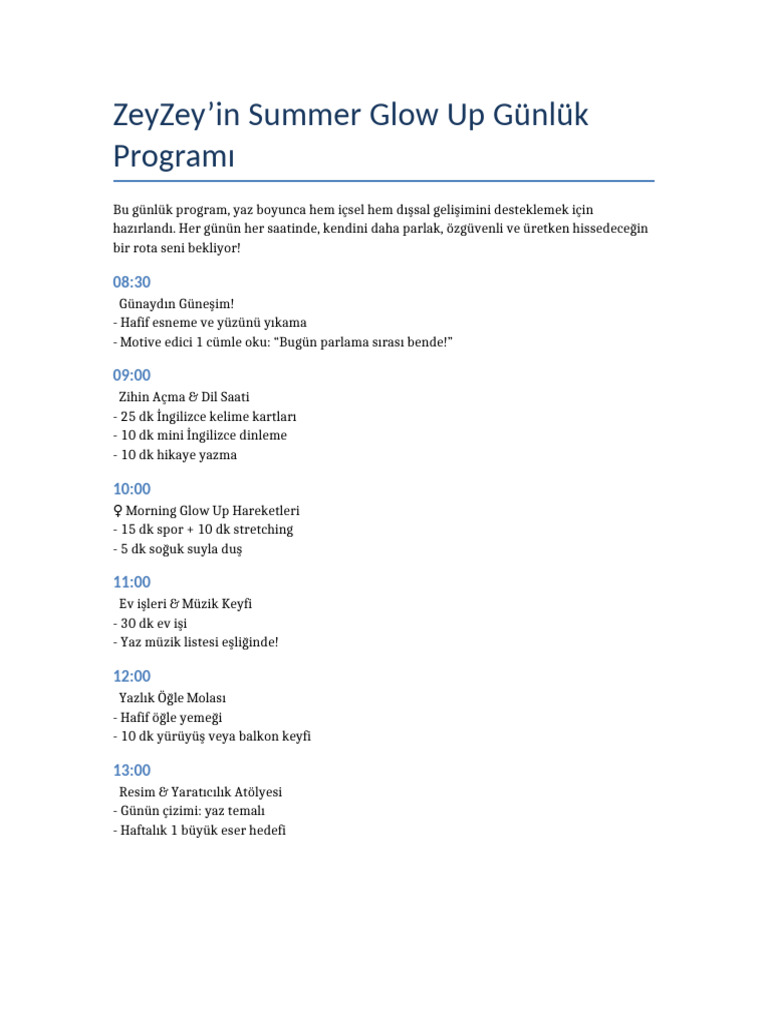 Summer Glow Up Gunluk Program | PDF