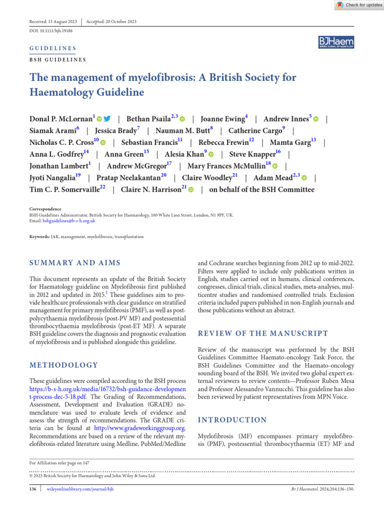 Myelofibrosis Management Guidelines 2024 | PDF | Diseases And Disorders ...