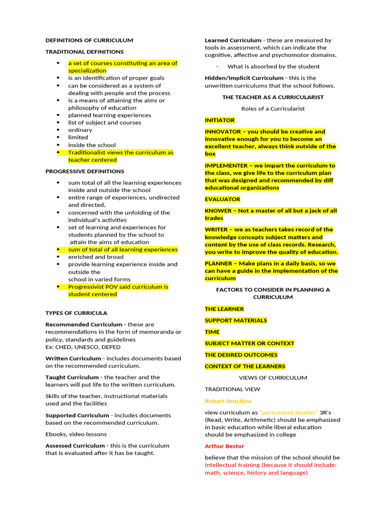 Curriculum Definitions and Types Explained | PDF | Curriculum | Human ...