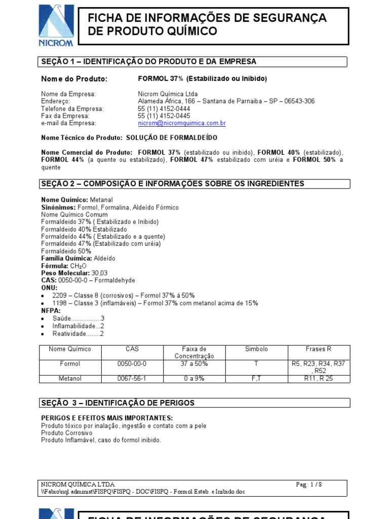 Formol Estabilizado e Inibido | PDF | Formaldeído | Química