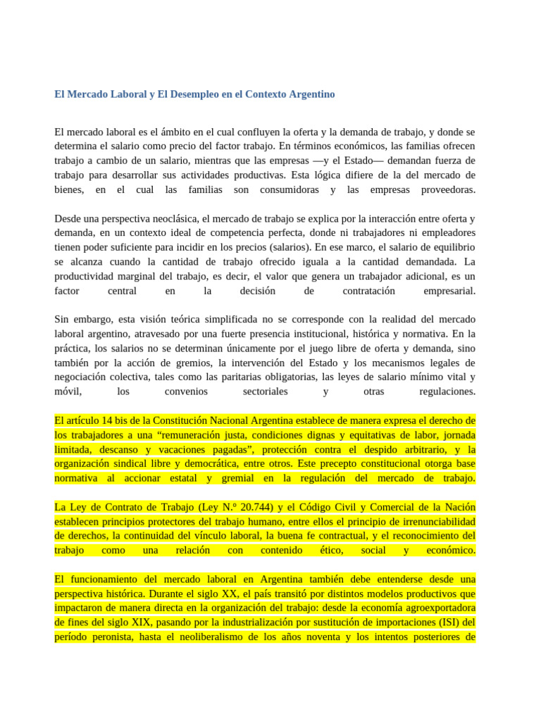 El Mercado Laboral y El Desempleo en El Contexto Argentino | PDF ...
